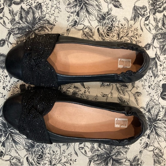 FITFLOP Sz 6 Twiss Crystal Sparkly Knot Leather Ballet Flats Slip On Shoes - Picture 3 of 11